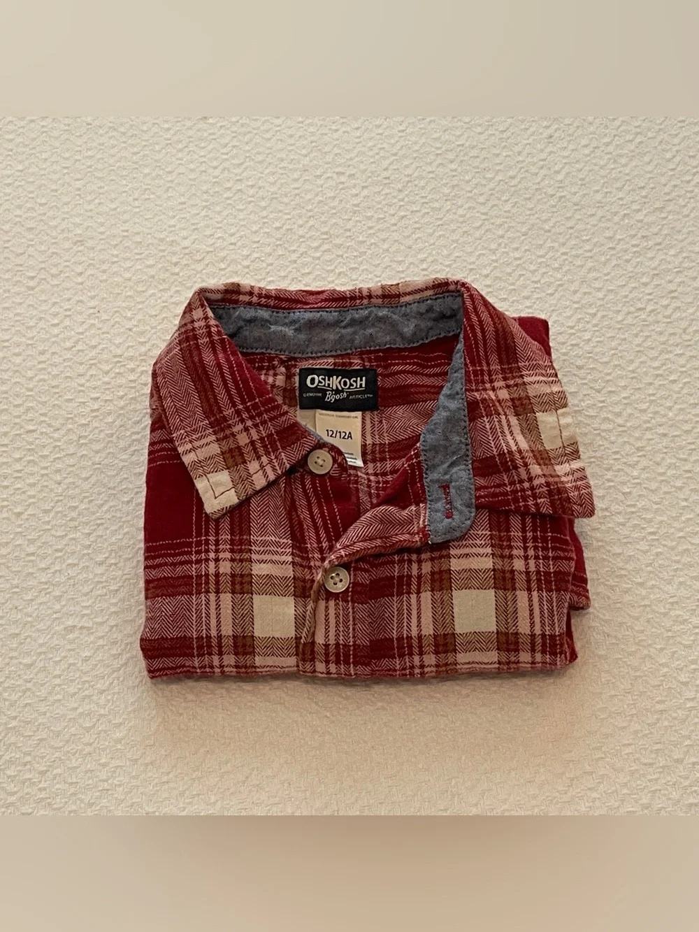 OshKosh B'gosh 100% COTTON plaid flannel button up shirt boys size 12